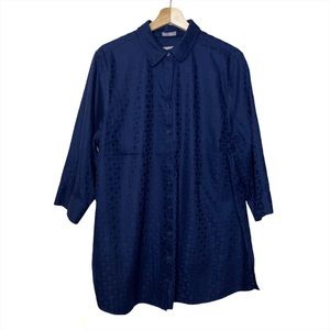 Chico's Navy Blue Short Sleeve Button Down